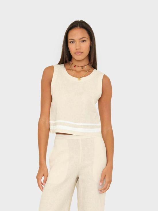  시레나 민소매 티셔츠 레니 탑 윈즈 리넨