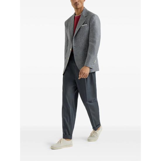 26SS 브루넬로 쿠치넬리 실크, 리넨 & 울 블렌디드 홉색 디컨스트럭티드 카발로 블레이저 MZ4037BWD C032 GREY - BRUNELLO CUCINELLI