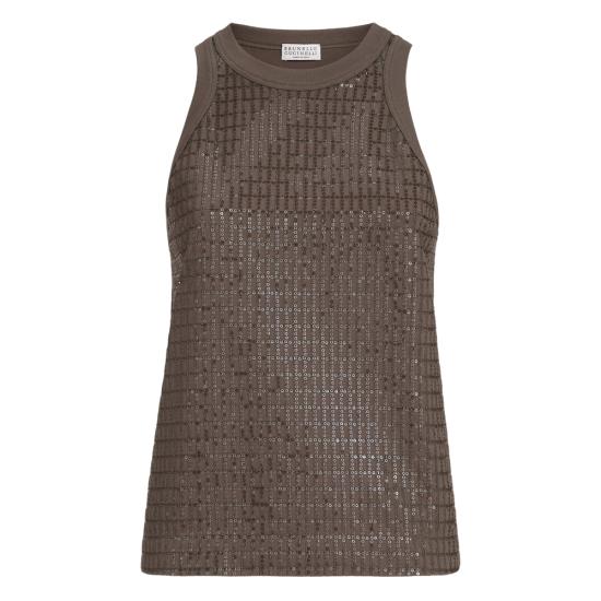 26SS 브루넬로 쿠치넬리 민소매 티셔츠 M0T18HK500 C8589 BROWN