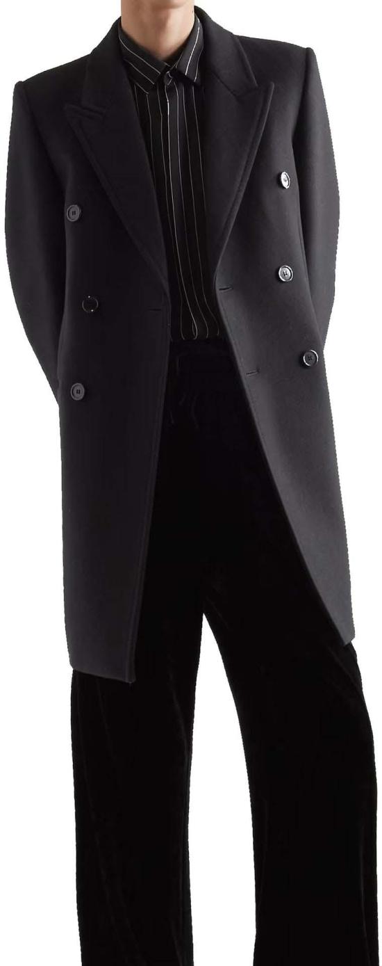 생로랑 더블 브레스티드 울 코트 758054Y177W1000 BLACK - SAINT LAURENT