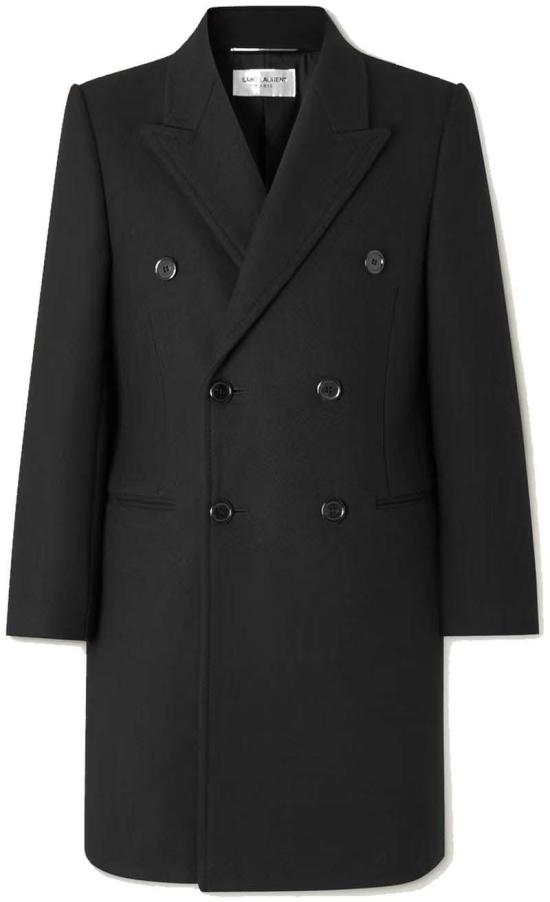  생로랑 더블 브레스티드 울 코트 758054Y177W1000 BLACK