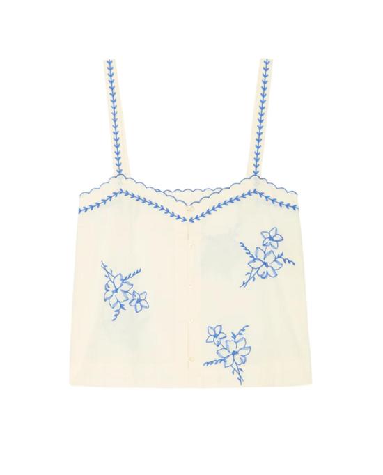  더 그레이트 민소매 티셔츠 . 행키 자수가 있는 위켄드 탱크탑 - THE GREAT