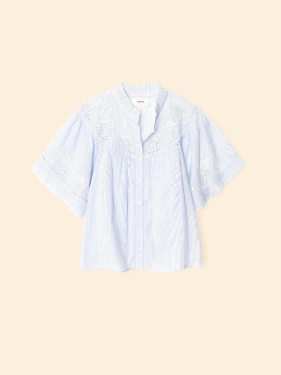  시레나 셔츠 메이 셔츠 블루/화이트 스트라이프 - XIRENA