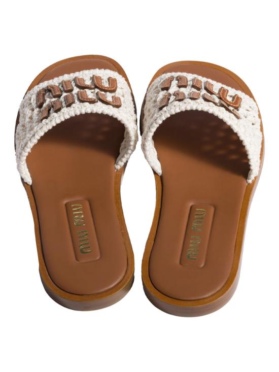 26SS 미우미우 크로셰 및 가죽 슬라이드 5XX667F005 2BDF F0304 AVORIO - MIU MIU