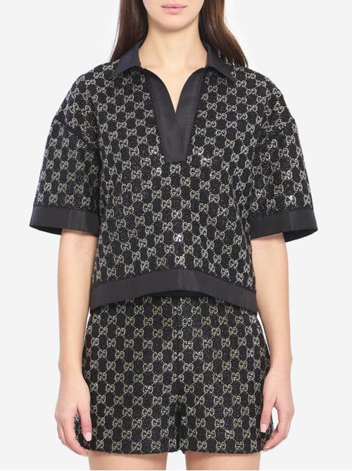 26SS 구찌 울 트위드 라메 탑 846682 ZARWY1000 Black - GUCCI