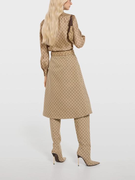 26SS 구찌 GG 코튼 캔버스 패브릭 미디 스커트 864256 ZAUSC2061 Beige - GUCCI