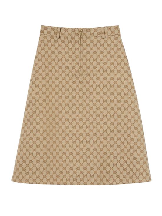 26SS 구찌 GG 코튼 캔버스 패브릭 미디 스커트 864256 ZAUSC2061 Beige
