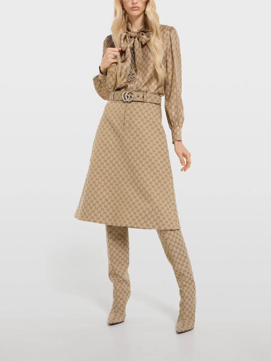 26SS 구찌 GG 코튼 캔버스 패브릭 미디 스커트 864256 ZAUSC2061 Beige - GUCCI
