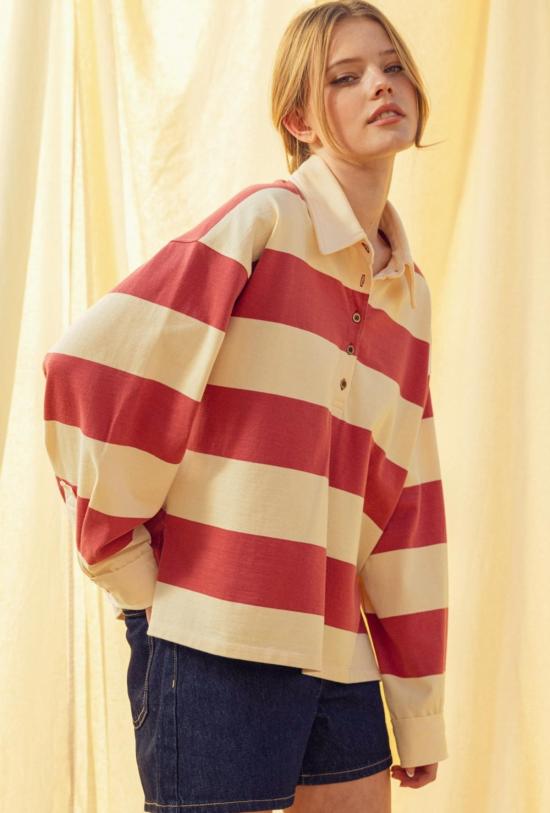  WAVEKELLY 긴팔 티셔츠 웨이브켈리 긴팔 칼라 럭비 셔츠