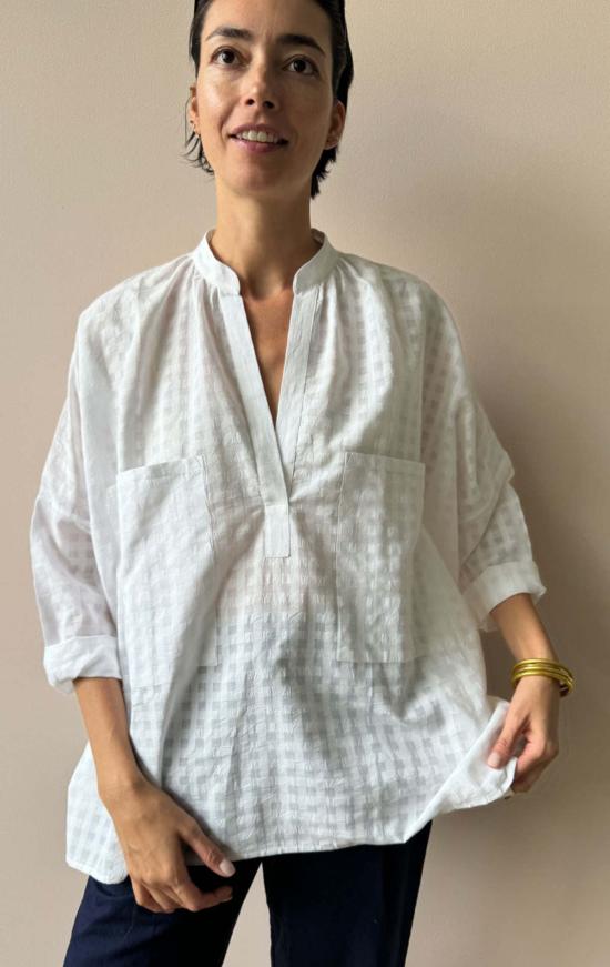  투 셔츠 카디 그리드 긴팔 셔츠 - TWO