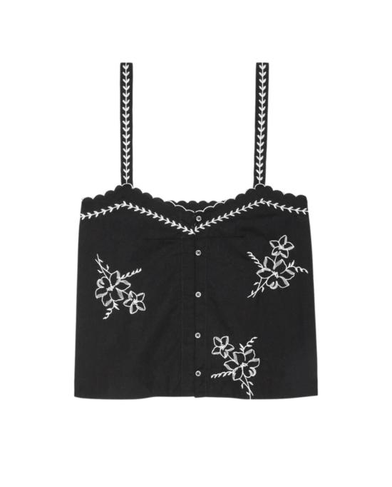  더 그레이트 민소매 티셔츠 . 행키 자수가 있는 위켄드 탱크탑 - THE GREAT