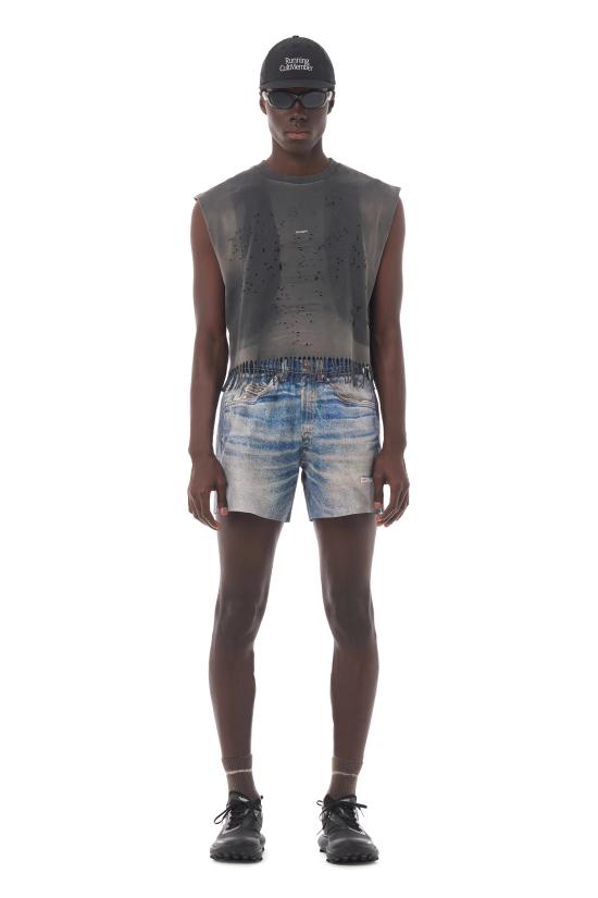 26SS 새티스파이 디지털 데님 피스쉘 5인치 언라인드 쇼츠 12008 60G00 Digital denim - SATISFY