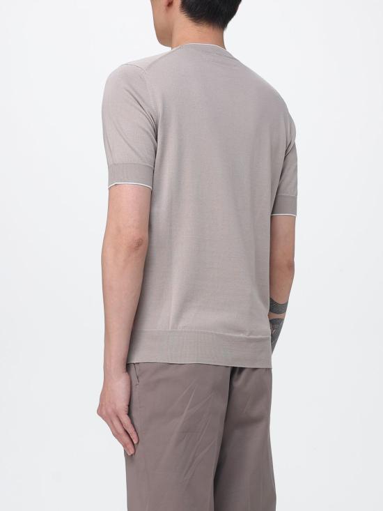 26SS 브루넬로 쿠치넬리 콘트라스트 디테일 코튼 니트 티셔츠 M29805200 CSJ77 Brown - BRUNELLO CUCINELLI