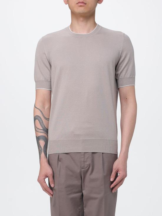 26SS 브루넬로 쿠치넬리 콘트라스트 디테일 코튼 니트 티셔츠 M29805200 CSJ77 Brown