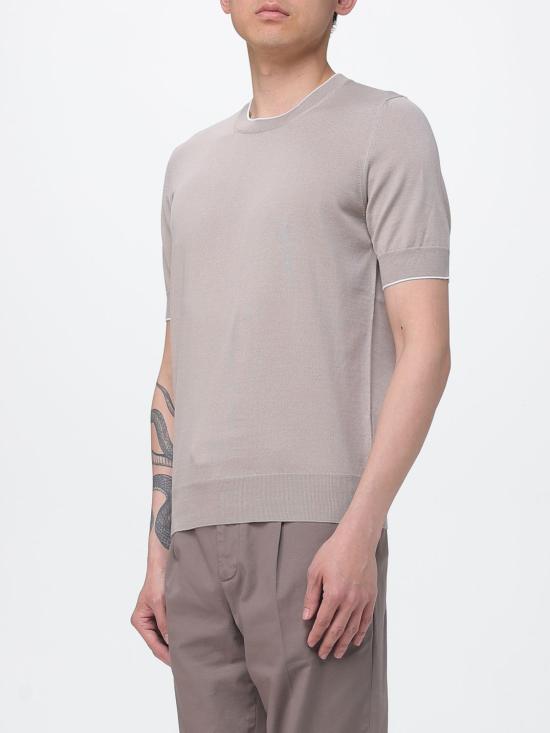 26SS 브루넬로 쿠치넬리 콘트라스트 디테일 코튼 니트 티셔츠 M29805200 CSJ77 Brown - BRUNELLO CUCINELLI