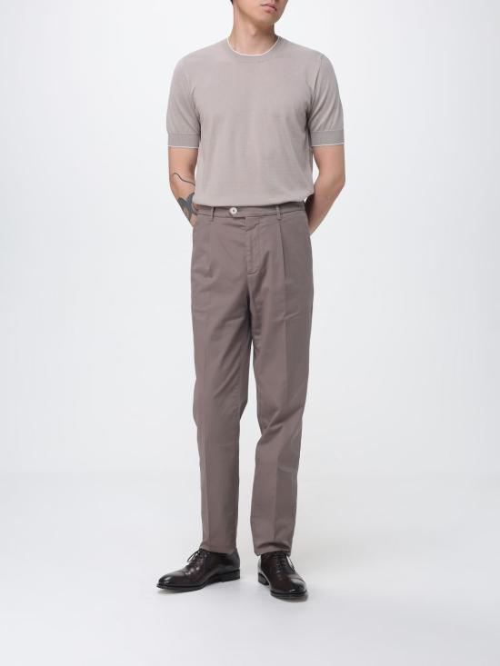 26SS 브루넬로 쿠치넬리 콘트라스트 디테일 코튼 니트 티셔츠 M29805200 CSJ77 Brown - BRUNELLO CUCINELLI