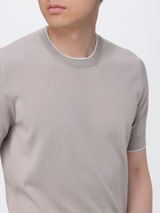 26SS 브루넬로 쿠치넬리 콘트라스트 디테일 코튼 니트 티셔츠 M29805200 CSJ77 Brown - BRUNELLO CUCINELLI