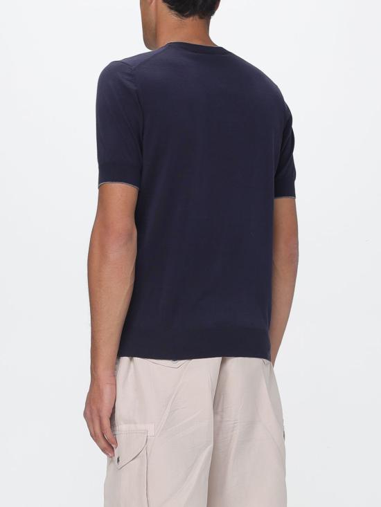 26SS 브루넬로 쿠치넬리 콘트라스트 디테일 코튼 니트 티셔츠 M29805200 CET50 Blue - BRUNELLO CUCINELLI