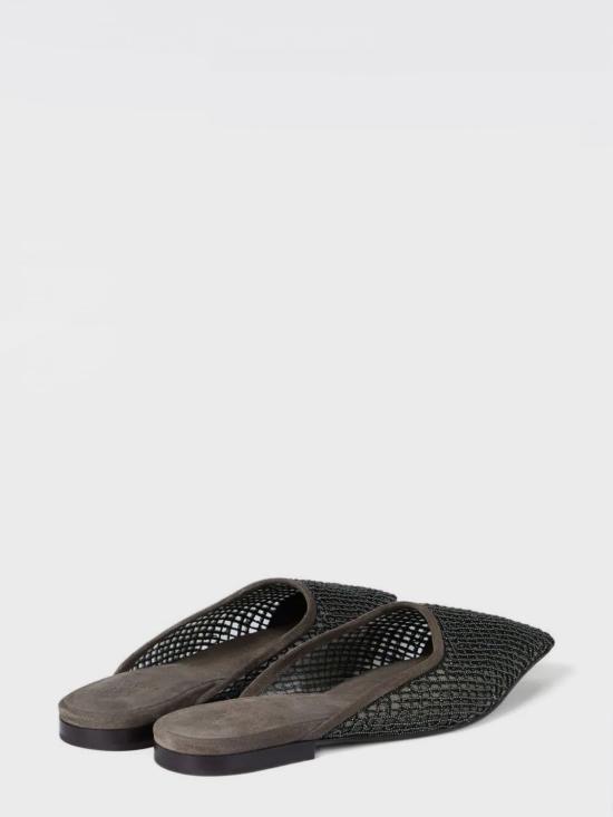 26SS 브루넬로 쿠치넬리 스웨이드 프레셔스 네트 자수 플랫 슈즈 MZSFC3177 C8769 Grey - BRUNELLO CUCINELLI