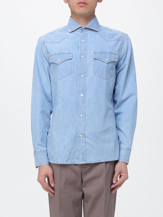 26SS 브루넬로 쿠치넬리 이지 핏 라이트웨이트 데님 셔츠 MH1924008 CCF66 Blue