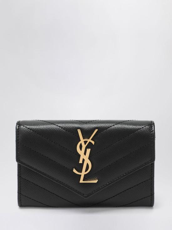 26SS 생로랑 그랑드 뿌드르 엠보스드 레더 카산드라 마틀라세 스몰 엔벨로프 지갑 414404BOW01 1000 Black