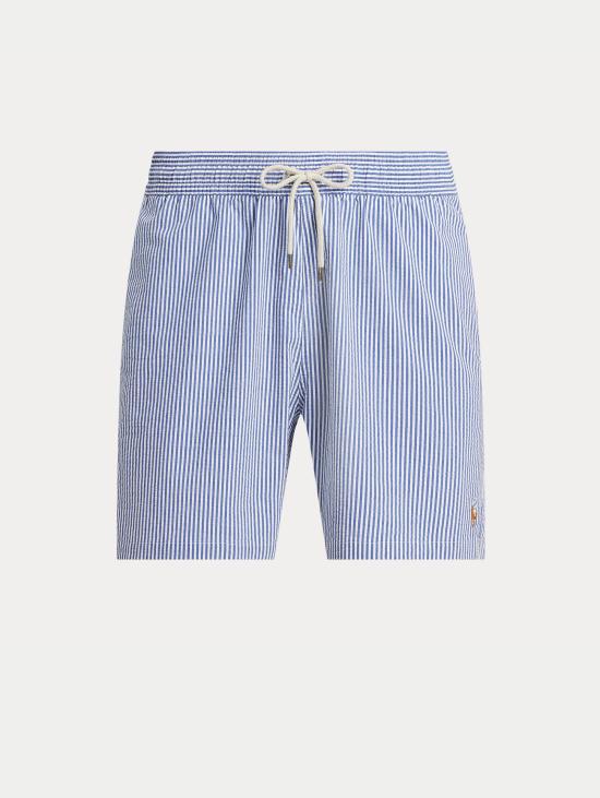 26SS 랄프 로렌 스윔팬츠 Seersucker a Righe Blu/Bianco를 입은 여행자의 의상 - RALPH LAUREN