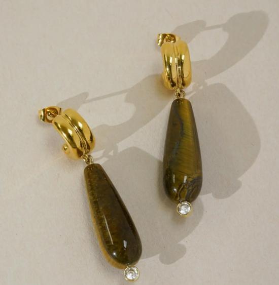  코자크 이어링 블런트 드롭렛  타이거 아이 - KOZAKH