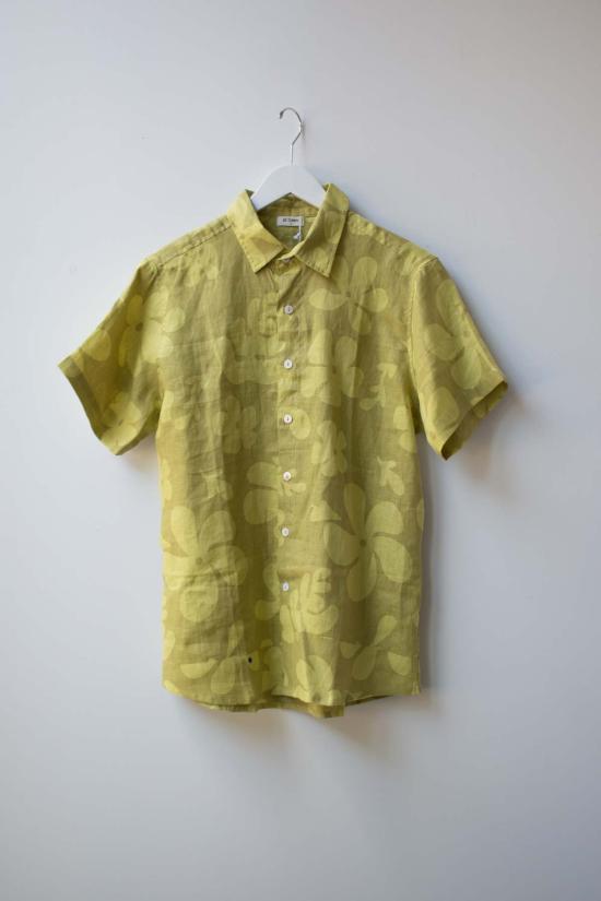  앳 던 셔츠 새벽에. 남녀공용 린넨 꽃무늬 셔츠 프린트 불량 - AT DAWN.