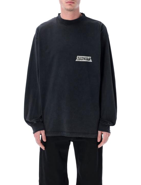 26SS 발렌시아가 마스킹 테이프 라지 핏 롱 슬리브 티셔츠 850404TTVL6 1041 FADED WASHED BLACK
