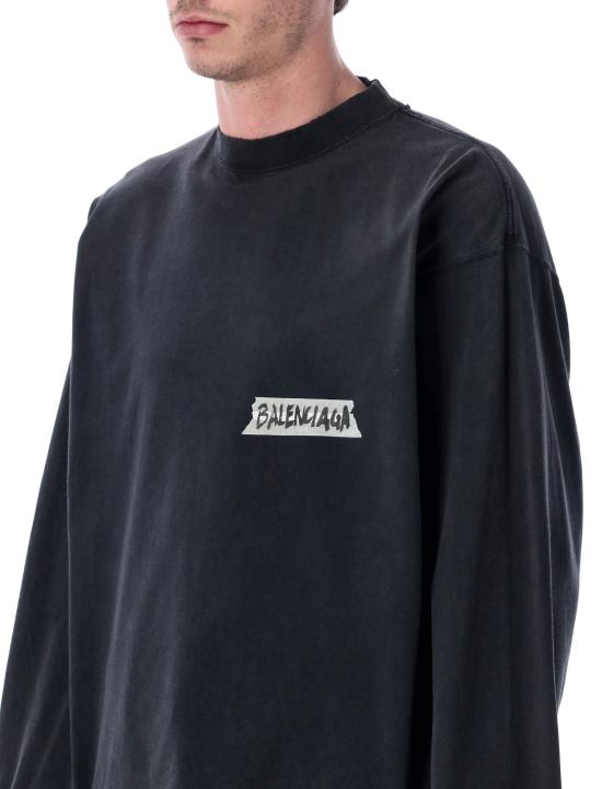 26SS 발렌시아가 마스킹 테이프 라지 핏 롱 슬리브 티셔츠 850404TTVL6 1041 FADED WASHED BLACK - BALENCIAGA