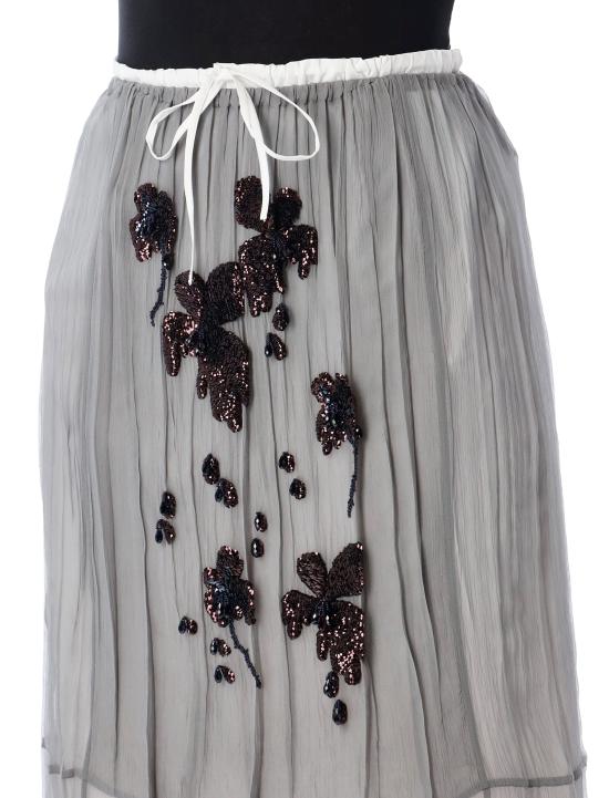 26SS 프라다 자수 시폰 미디 스커트 P172ZR18QL F0024 ALLUMINUM - PRADA