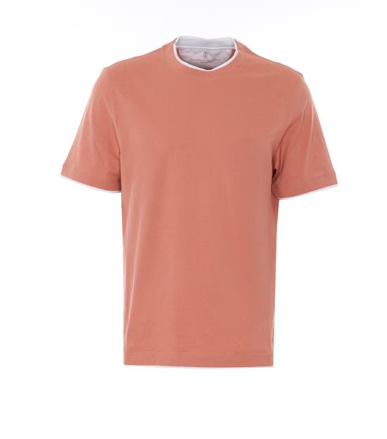 26SS 브루넬로 쿠치넬리 자수 로고 티셔츠 M0B137427 CHW53 Orange