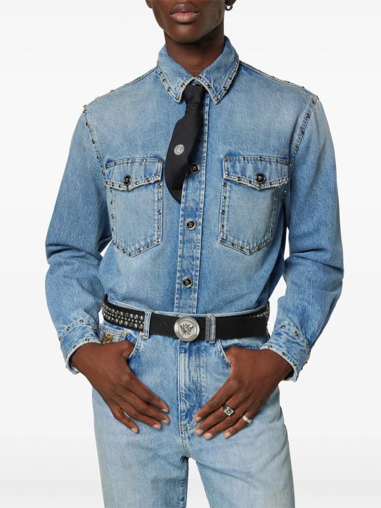 26SS 베르사체 가죽 벨트 10038731A16640 1B00P BLACK - VERSACE