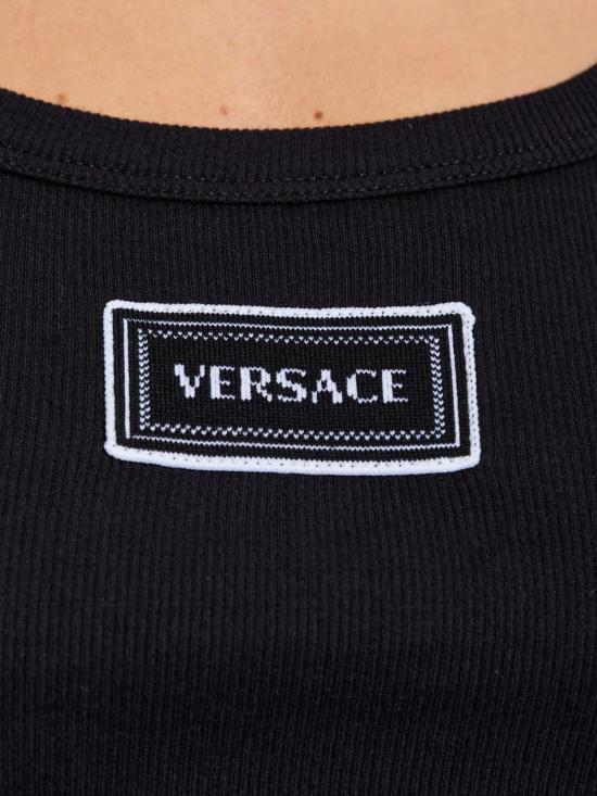 26SS 베르사체 로고 패피 리브드 스트레치 코튼 탱크탑 10232101A17222 1B000 BLACK - VERSACE