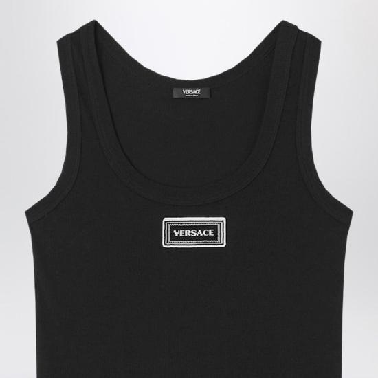 26SS 베르사체 로고 패피 리브드 스트레치 코튼 탱크탑 10232101A17222 1B000 BLACK - VERSACE
