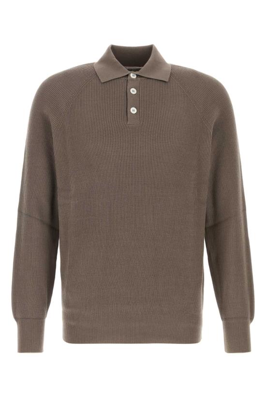 26SS 브루넬로 쿠치넬리 립 니트 폴로 셔츠 M29400105 CLL90 Brown