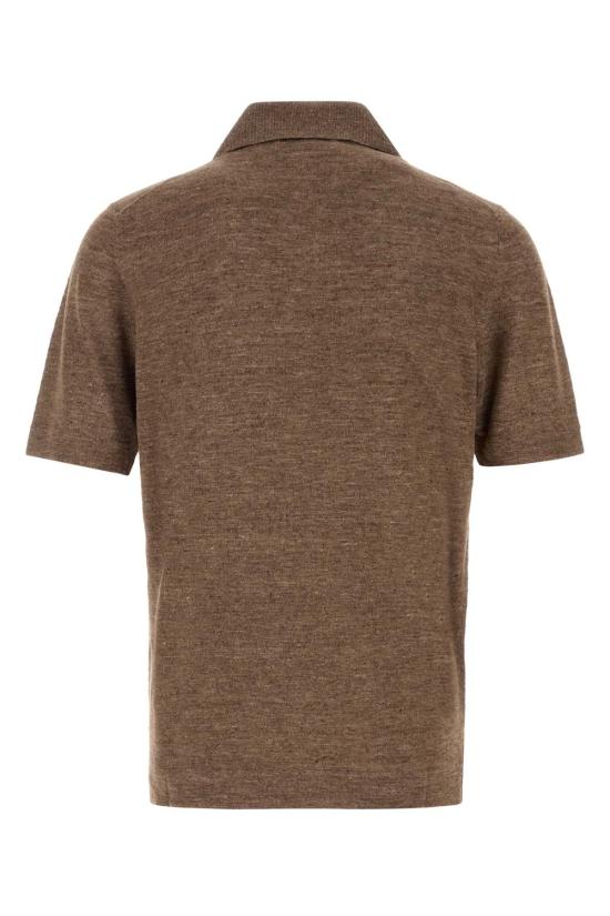 26SS 브루넬로 쿠치넬리 린넨 코튼 니트 폴로 셔츠 M2L00315 C7942 Brown - BRUNELLO CUCINELLI