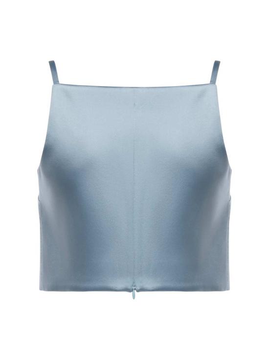  셀프 포트레이트 민소매 티셔츠 새틴 탑 (꽃무늬 아플리케 장식, 블루) - SELF PORTRAIT