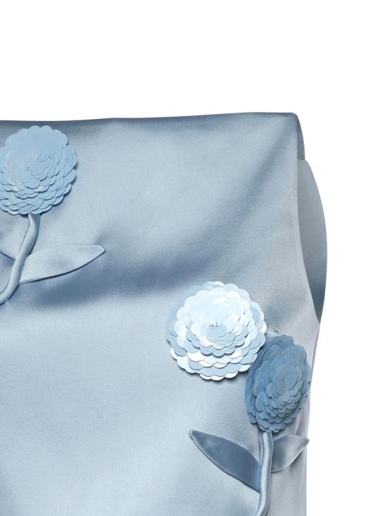  셀프 포트레이트 민소매 티셔츠 새틴 탑 (꽃무늬 아플리케 장식, 블루) - SELF PORTRAIT