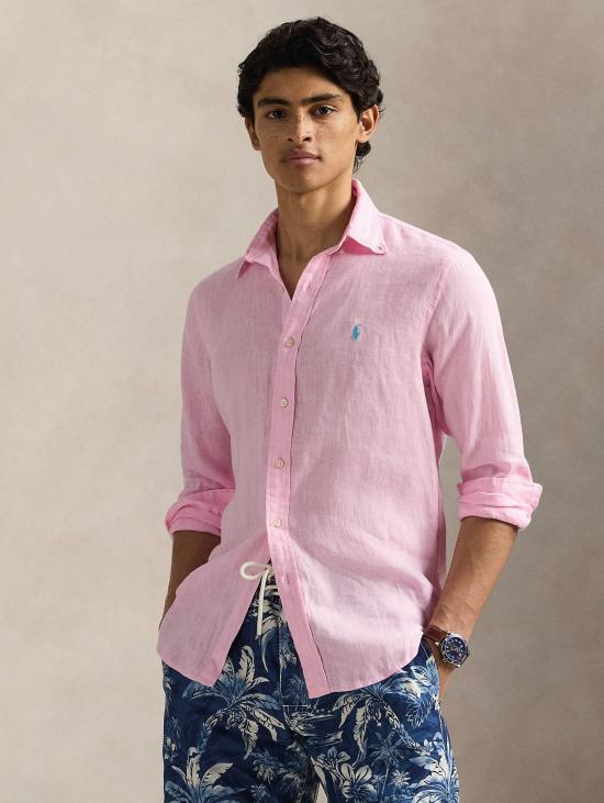 26SS 랄프 로렌 셔츠 Lino Custom Fit Rosa를 입은 Camicia