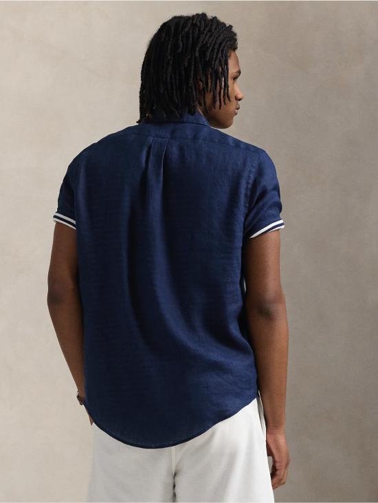 26SS 랄프 로렌 긴팔 셔츠 Lino Custom Fit a Righe Blu를 입은 Camicia - RALPH LAUREN