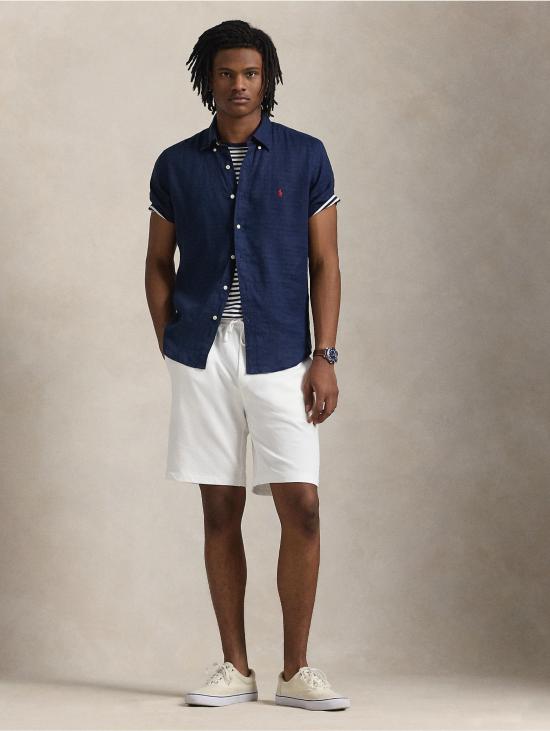 26SS 랄프 로렌 긴팔 셔츠 Lino Custom Fit a Righe Blu를 입은 Camicia - RALPH LAUREN