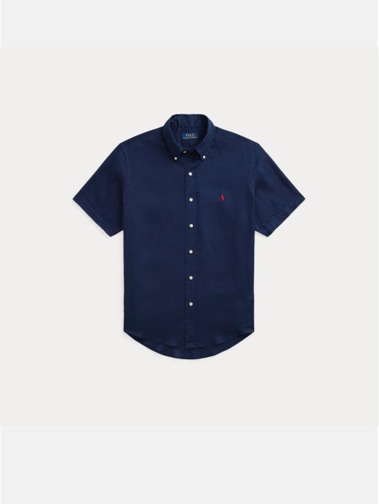 26SS 랄프 로렌 긴팔 셔츠 Lino Custom Fit a Righe Blu를 입은 Camicia - RALPH LAUREN