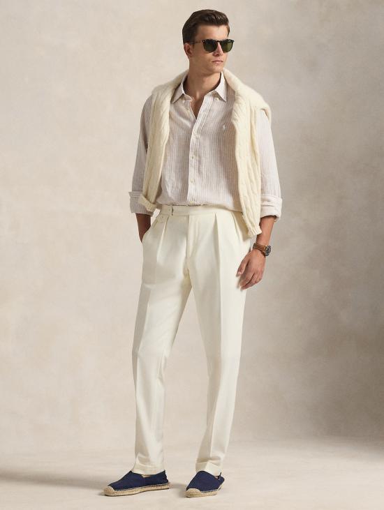 26SS 랄프 로렌 긴팔 셔츠 Lino Custom Fit a Righe Beige/Bianco를 입은 Camicia - RALPH LAUREN