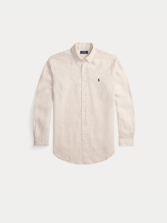 26SS 랄프 로렌 셔츠 Lino Custom Fit a Righe Beige/Bianco를 입은 Camicia - RALPH LAUREN