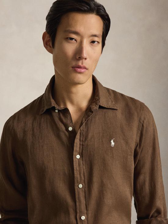 26SS 랄프 로렌 셔츠 Lino Custom Fit Marrone을 입은 Camicia - RALPH LAUREN