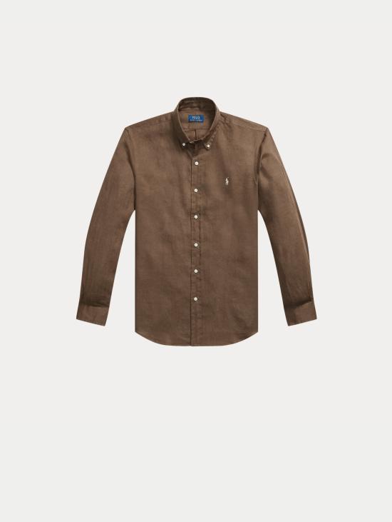 26SS 랄프 로렌 셔츠 Lino Custom Fit Marrone을 입은 Camicia - RALPH LAUREN