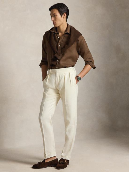 26SS 랄프 로렌 셔츠 Lino Custom Fit Marrone을 입은 Camicia - RALPH LAUREN