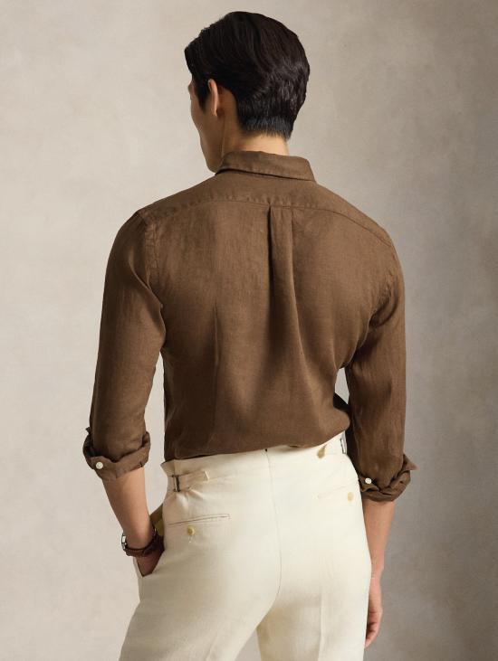 26SS 랄프 로렌 셔츠 Lino Custom Fit Marrone을 입은 Camicia - RALPH LAUREN