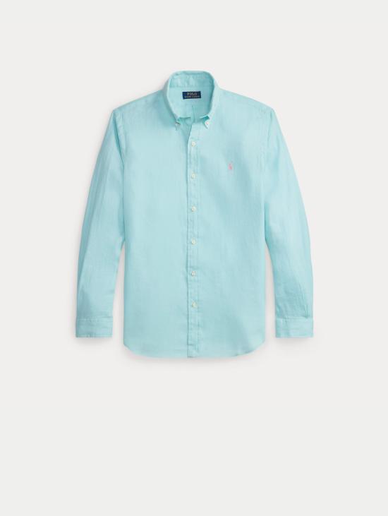 26SS 랄프 로렌 셔츠 Lino Custom Fit Verde Acqua를 입은 Camicia - RALPH LAUREN